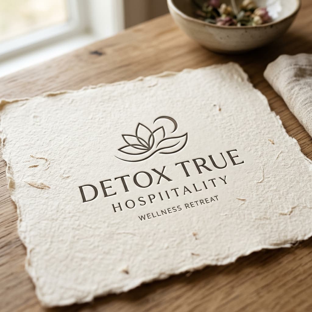 Detox True Hospitality luxury wellness logo mockup
